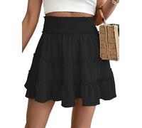 Adigau Girl's Flowy Short Skirts A-Line Pleated Skort Solid Color Ruffle Dress Elegant Elasticated Waist Skorts Frilly Layered Dresses Black L