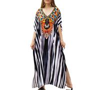 Adigau Indian Dresses for Women Moroccan Kaftan Swimsuit Cover Ups Loose Long Kimono Beach Printed Maxi Dresses Tie Dye Kaftan Beachwear Boho Flowy Cardigan Vacation Dark Grey