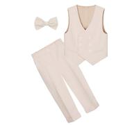 Adigau Kids' Suits Boys' Formal 3 Pieces Suit Boys Waistcoat Suit for Kids First Communion Boys' Suits Set Formal Occasions Special Events Suit Fashion Beige 12-14T