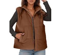 Adigau Ladies Cozy Corduroy Tops Zipper Padded Gilets Solid Color Sleeveless Vest Elegant Loose Vests Fashion Quilted Gilet Brown L