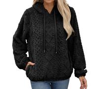 Adigau Ladies Outdoor Fleece Jumpers Stylish Long Sleeve Sweatshirt Fitted Fuzzy Hooded Sweatshirts Basic Jacquard Hoodie Simple Drawstring Hoodies Classic Hooded Pullover With Pocket Black XL
