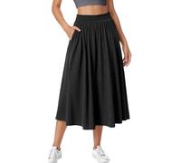 Adigau Ladies' Plain Mid-Length Skirts High Waist Elastic Waisted Midi Skirt Plus Size Stretchy Maxi Skirts Soft A-Line Maxi Skirt Swing Midi Skirts with Pockets Black S