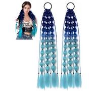 Adigau Lantern Bubble Twisted Strand Braid Fashion Women Street Style Long Hand Braided Ponytail Wig Colour Hair Extensions Lightweight with Tie Ombre Girls Festival Rave Blue Gradient