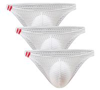 Adigau Men's Briefs Sexy Low Rise Mesh Underpants Soft Breathable Triangle Pants Lightweight Casual Wear Underwear Briefs 3 or 4 Pack 02 White L