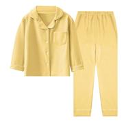 Adigau Plain Pyjamas for Printing Gentle on Delicate Skin Pajama Set Fashionable Lapel Collar Design Children's Pajamas Autumn Winter Long-Sleeved Two-Piece Set 9-10Y Yellow