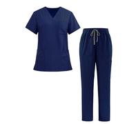 Adigau Scrubs Set for Women Lightweight Breathable Soft Comfortable Modern Elastic Waist Stretch Scrub Top Pants Nursing Uniform Work Clothes Medical with Cargo Navy Blue M