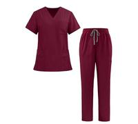 Adigau Scrubs Set for Women Stretch V Neck Scrub Top Jogger Trouser Pants with 12 Pockets Tunic Trousers Medical Uniforms Durable Nurses Red S