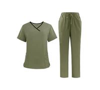 Adigau Scrubs Uniforms Women Set Dickies Work Trousers Scrub Daddy Holder Medical Short Sleeve Brush Hand Wear Nurse Dental Clinic Doctor's Overalls Apple Green S
