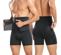 Adigau Shapewear Shorts for Men Tummy Tucking Waist Lifting Hip Pants Breathable Comfortable Five Points Elastic Shaping Trousers Black M