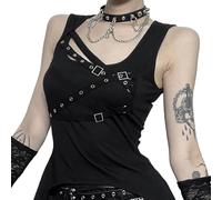 Adigau Step Up Your Gothic Street Style Game with Our Women's Street Stretchy Dark Style Vest Hundred Irregular Pattern Black