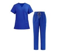 Adigau Uniforms Scrub Set with Pockets Nurse Top Pants Men Women Clothes Comfortable Nursing Work Suits for Cosmetology Healthcare Pet Grooming Comfortable Women's Workwear Scrubs Blue L