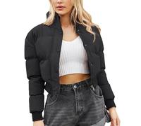 Adigau Womens Cropped Puffer Jacket Quilted Short Padded Coat Full Zip Stand Collar Jacket Long Sleeve Puffer Coats Winter Warm Down Jacket Outdoor Windproof Down Coat Outwear Black XL