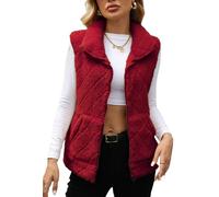 Adigau Women's Fleece Gilets Plaid Jacquard Bodywarmers Vest S-XXL | Lapel Collar, Lightweight, Zipper, Soft, With Pockets, Stretchy