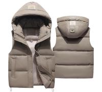 Adigau Women's Puffer Vest Quilted Padded Gilet Hooded Down Jacket Body Warmer Puffer Gilet Casual Zip Coat Sleeveless Warm Waistcoat Windproof Gilet Stand Collar Puffer Vest Outwear Khaki XL