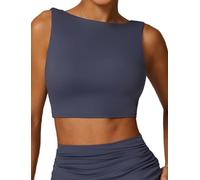 Adigau Women's Quick Dry Sleeveless Tank Top Sports Fitness Backless Work Out Tops Running Vest Top Gym with Built-In Bra Running Tight Sports Underwear U Back Wireless Padded High Support Navy blue M