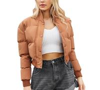 Adigau Women's Short Puffer Jacket Warm Short Padded Coat Winter Cropped Puffer Jacket Zipper Quilted Down Coat Long Sleeve Puffer Jackets Stand Collar Windproof Down Jacket Outwear Orange S