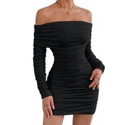 Adigau Womens Summer Off Shoulder Dress Backless Mini Dresses Wrap Long Sleeve Outfits Cute Bodycon Outfit Slim Fit Ruffle Short Dress Black M
