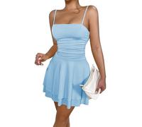 Adigau Womens Swing Mini Skirts Going Out Bodycon Dress Pretty Spaghetti Strap Dresses Fashion Ruffle Outfits Simple Slim Fit Outfit Baby Blue M