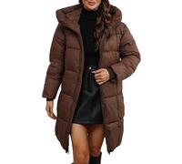 Adigau Women's Winter Coat - Long Puffer Jacket with Hood, Quilted Parka, Full Zip, Windproof, Warm, Brown, XXL