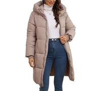 Adigau Women's Winter Padded Long Coat - Hooded Quilted Puffer Jacket With Zip Up, Warm, Windproof Outdoor Down Jacket, Casual Overcoat Outerwear in Khaki, Size L