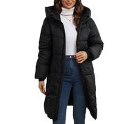 Adigau Women's Winter Puffer Jacket Quilted Padded Long Coat Casual Warm Puffer Jacket with Hood Zip Up Long Sleeve Parka Coat Windproof Outdoor Down Jacket Outwear Black L