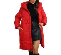 Adigau Women's Winter Puffer Jacket Quilted Padded Long Coat Casual Warm Puffer Jacket with Hood Zip Up Long Sleeve Parka Coat Windproof Outdoor Down Jacket Outwear Red XXL