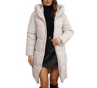 Adigau Women's Winter Puffer Jackets Quilted Padded Long Coat Casual Warm Puffer Jacket with Hood Zip Up Long Sleeve Parka Coat Windproof Outdoor Down Jacket Outwear White XL