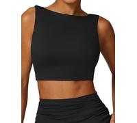 Adigau Yoga Vest with Built in Bra Womens Sports Top Crop Top Slim Fit Crop Tops Running Vest Quick Dry Sleeveless Tank Top Backless Tank Tops Black M