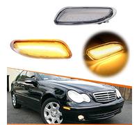 ADIIL Clear Lens Amber Full LED Front Bumper Side Marker Light Kit Compatible With 2001-2007 Mercedes-Benz W203 C-Class, Replace OEM Front Sidemarker Lamps