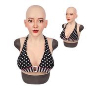 Adima Realistic Silicone Female Head Mask E Cup Artificial Soft Chest Handmade Beauty Mask for Cosplay Drag Queen,color3,With makeup