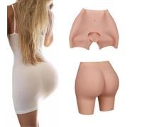 Adima Realistic Silicone Panties Fake Butt Pads Shaper Control Shorts Hip Lift Enhancer Open Crotch Underwear for Cosplay,Ivory white,M2
