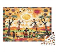 Adinkra Symbols, African Dancers, Drummers And Wild Animals Jigsaw Puzzles. 52x38cm/1000pcs Whimsical Challenge Toy for Educational Games Gifts