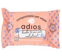 Adios Plastic Compostable Grooming Wipes - 100 count (4x25) - Dog Wipes - Compostable Pet Wipes with Aloe Vera and Chamomile - Made in the UK