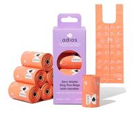 Adios Plastic - Compostable Dog Poop Bags with Handles, 120 Count (8 Rolls) - Coral Colour - Extra Thick, Leakproof, Odour Proof Dog Waste Bags - Made from Compostable Cornstarch - Easy Tear Rolls
