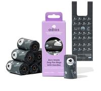 Adios Plastic - Compostable Dog Poop Bags with Handles, 120 Count (8 Rolls) - Grey Colour - Extra Thick, Leakproof, Odour Proof Dog Waste Bags - Made from Compostable Cornstarch - Easy Tear Rolls