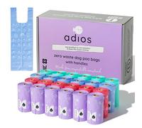 Adios Plastic - Compostable Dog Poop Bags with Handles, 360 Count (24 Rolls) - Rainbow Colours - Extra Thick, Leakproof, Odour Proof Dog Waste Bags - Made from Compostable Cornstarch - Easy Tear Rolls