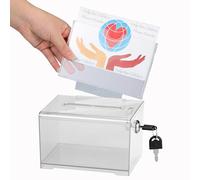 Adir Suggestion Box with Slot and Lock - Acrylic Donation Box for Fundraising, Drawing Box for Raffle, Funraiser Box, Tip Box with Lock - 6.25x4.5x 4 Inches voting box with slot and Sign Holder