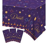 Adirasenotek 3 PCS Diwali Table Cloth Diwali Decorations,India Festival of Lights Tablecloths for Party Kitchen Dining Supplies,87x51In