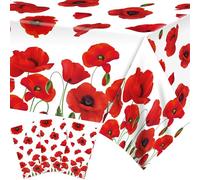 Adirasenotek 3 PCs Red Poppy Flowers Tablecloths Decorative Table Cover Spring Floral Tablecloth Plastic Tablecloths for Holiday Table Birthday Wedding Picnic Party Supplies,87x54In
