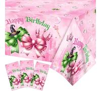 Adirasenotek 3Pcs Pink and Green Bow Table Covers Happy Birthday Tablecloth Wicked Table Cloth Disposable Plastic for Witch Birthday Baby Shower Wedding Party Supplies