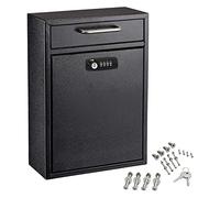 AdirOffice Wall Mount Mailbox - Combination Mailbox with Keys- Durable Wall Mounted Locking Mailbox and Cash Drop Box for House, Apartments and Bussiness After Hours Deposits (Large, Black)