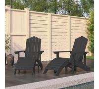 Adirondack Chair Set 2pc HDPE Anthracite 73x83x92cm with Footstools Weatherproof
