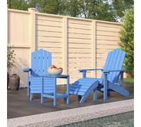 Adirondack chair set Aqua Blue HDPE & Steel 2 Chairs 2 Stools Table 73x83x92 cm