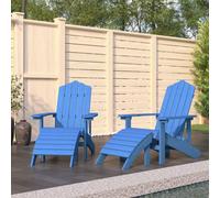 Adirondack Chairs 2pc Aqua Blue HDPE With Footstools 73x83x92cm Weatherproof Set