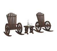 Adirondack Rocking Chair Set 2x Solid Fir Wood Brown + Table 62x89x99cm Seat54cm