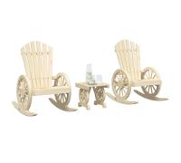 Adirondack Rocking Chair Set Natural Solid Fir Wood 2x Chairs + Table 62x89x99cm