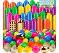 Adisher 200Pcs Easter Eggs, 2.3" Empty Plastic Eggs Fillable Mix Gold Colorful Bright Eggshell Bulks for Easter Hunt, Filling Treats, Party Favor, Basket Stuffers, Classroom Prize Supplies for Kids