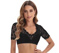 Adisno Dirndl Blouse, Oktoberfest Blouse, Dirndlbluse Damen, Has an Elegant V-Neck and Sexy Lace, Black