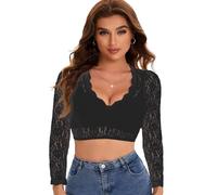 Adisno Dirndl Blouse,Oktoberfest Blouse,Dirndlbluse Damen, V-Neck, Black (UK, Numeric, 14, Regular, Regular, Black)