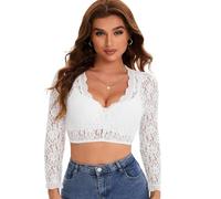 Adisno Dirndl Blouse,Oktoberfest Blouse,Dirndlbluse Damen, V-Neck,White,10